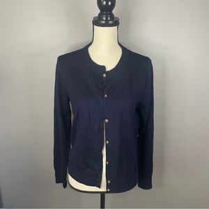 J.Crew Cardigan Navy Blue w/ Gold buttons Merino Wool L